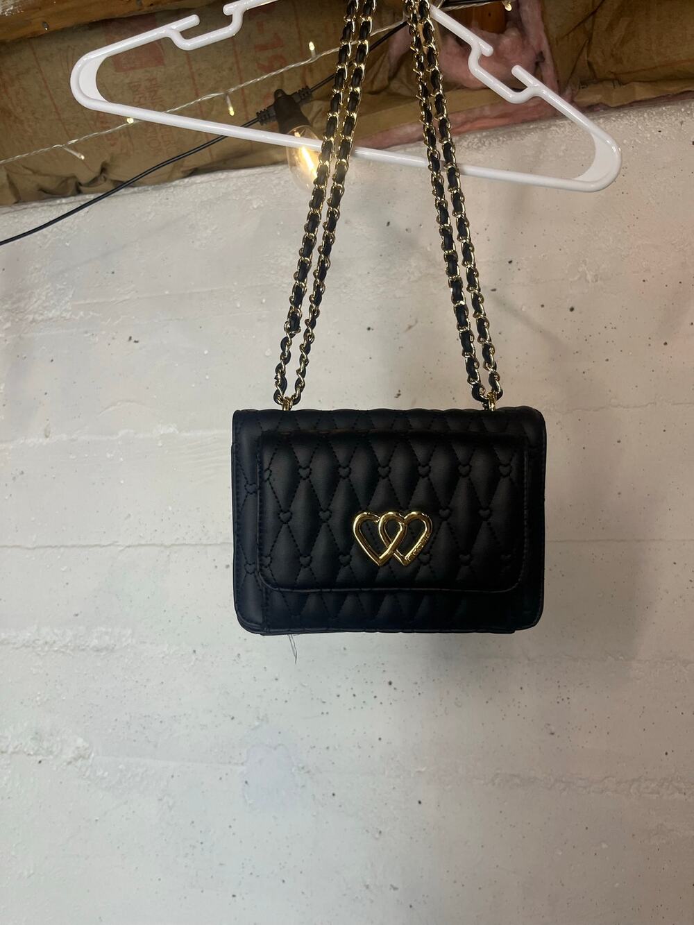 Betsy Johnson Quilted Heart Flap Cross Body Purse
